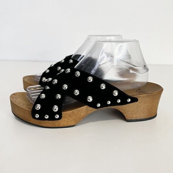 Senso Black Studded Strappy Wood Sole Sandals - Picture 3 of 7